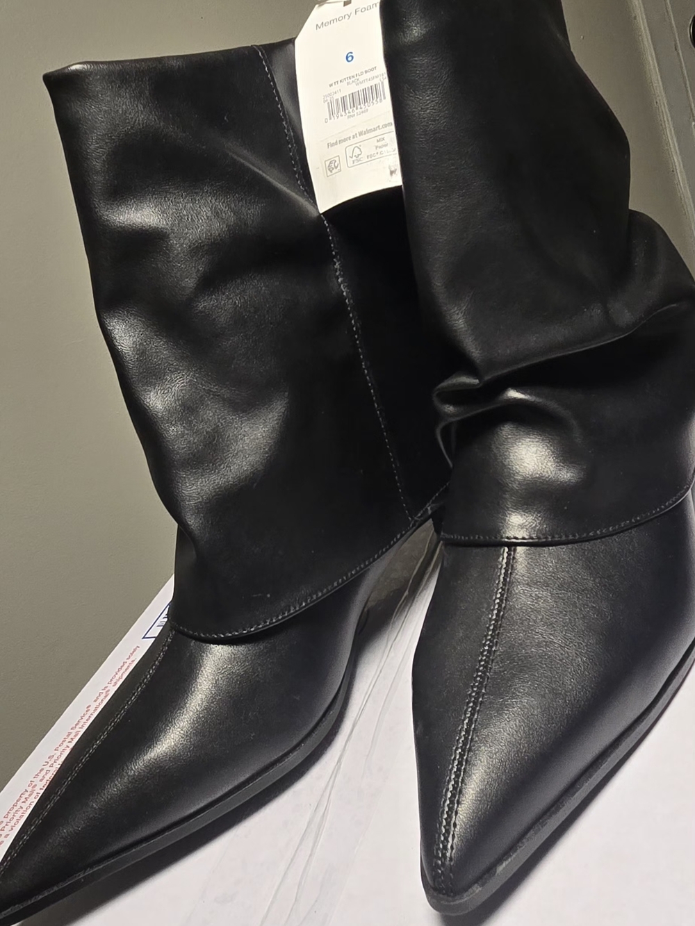 Time and Tru Black Pointed-Toe Slouchy Heeled Boots